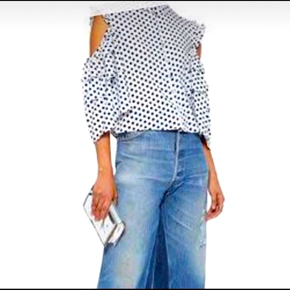 NWT Walter Baker Blue Polka Dot Open Shoulders Blouse / Top - Picture 2 of 15